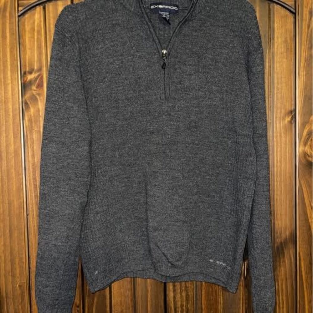 Large Men’s Exofficio Merino Wool Blend 1/4 zip sweater gray